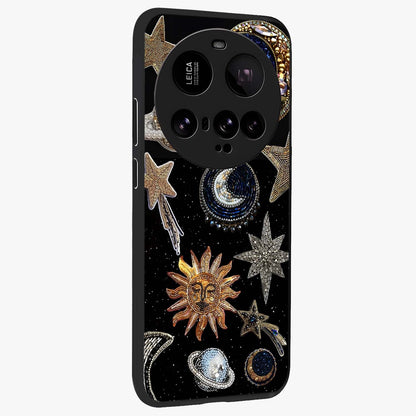 Celestial Gem Constellations Glass Case upright view showcasing cosmic constellation artwork with celestial aesthetic style.
