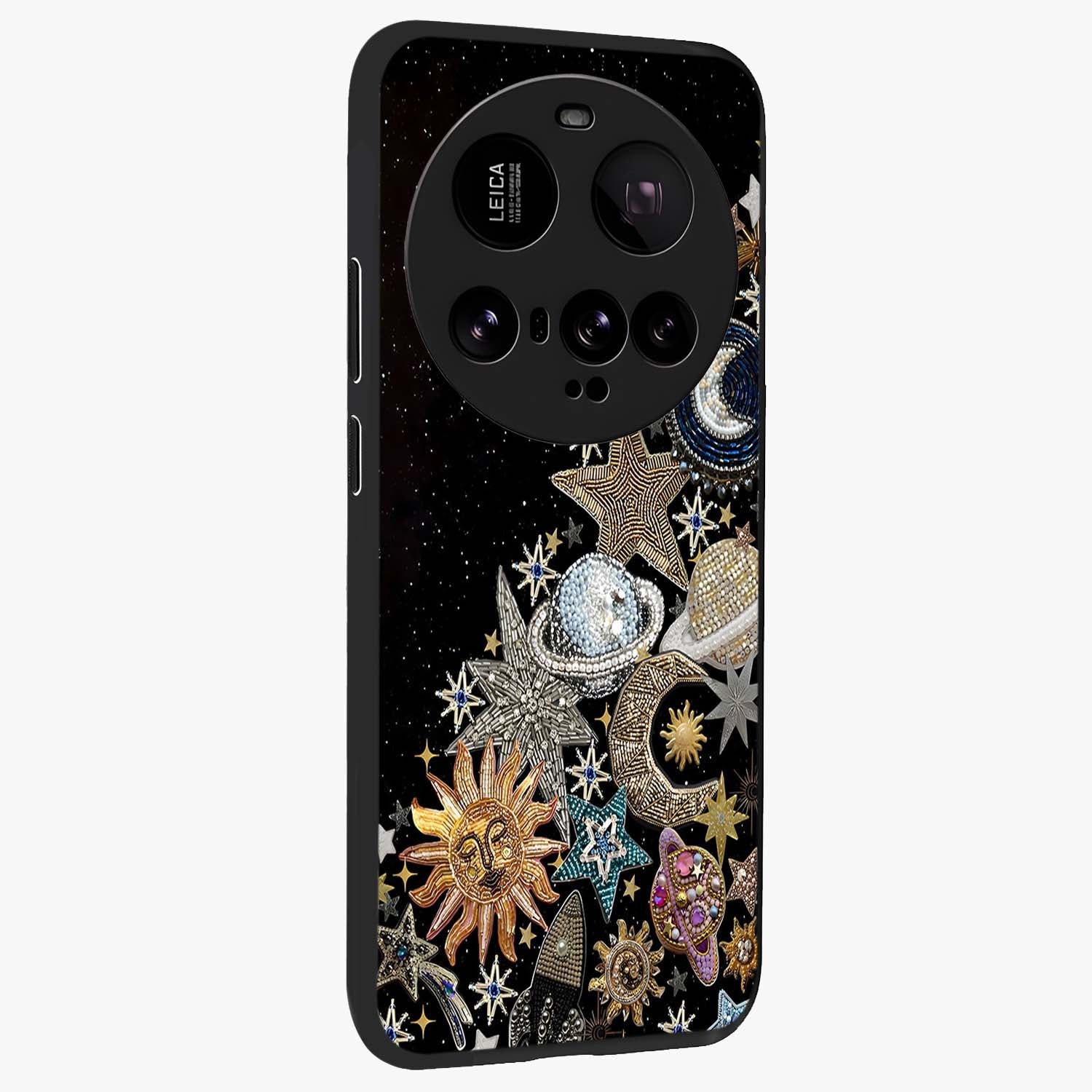 Cosmic Sparkle Dreams Glass Case upright view showcasing glowing cosmic artwork with magical galaxy theme.