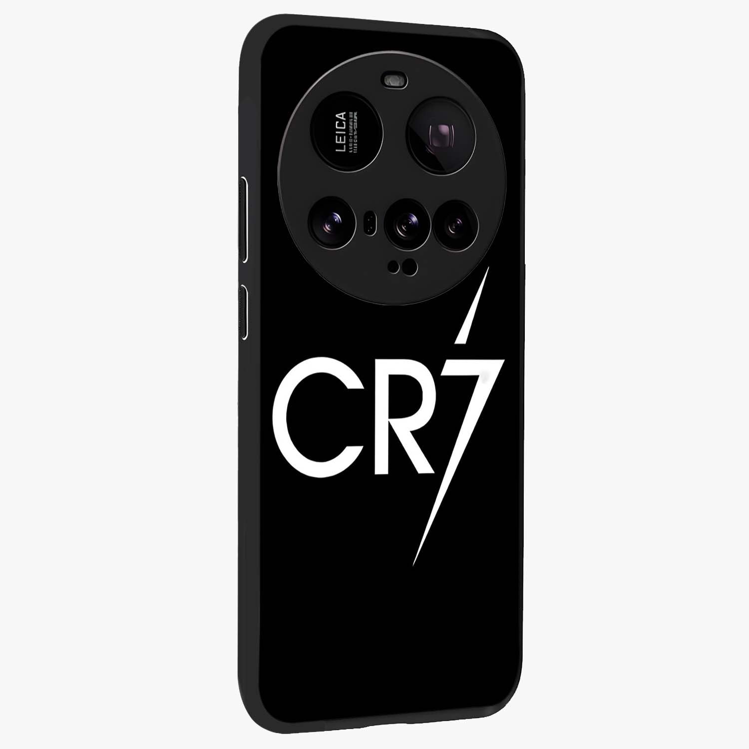 Cr7 Elite Strike Glass Case upright view showcasing energetic football inspired design with modern sports aesthetic.