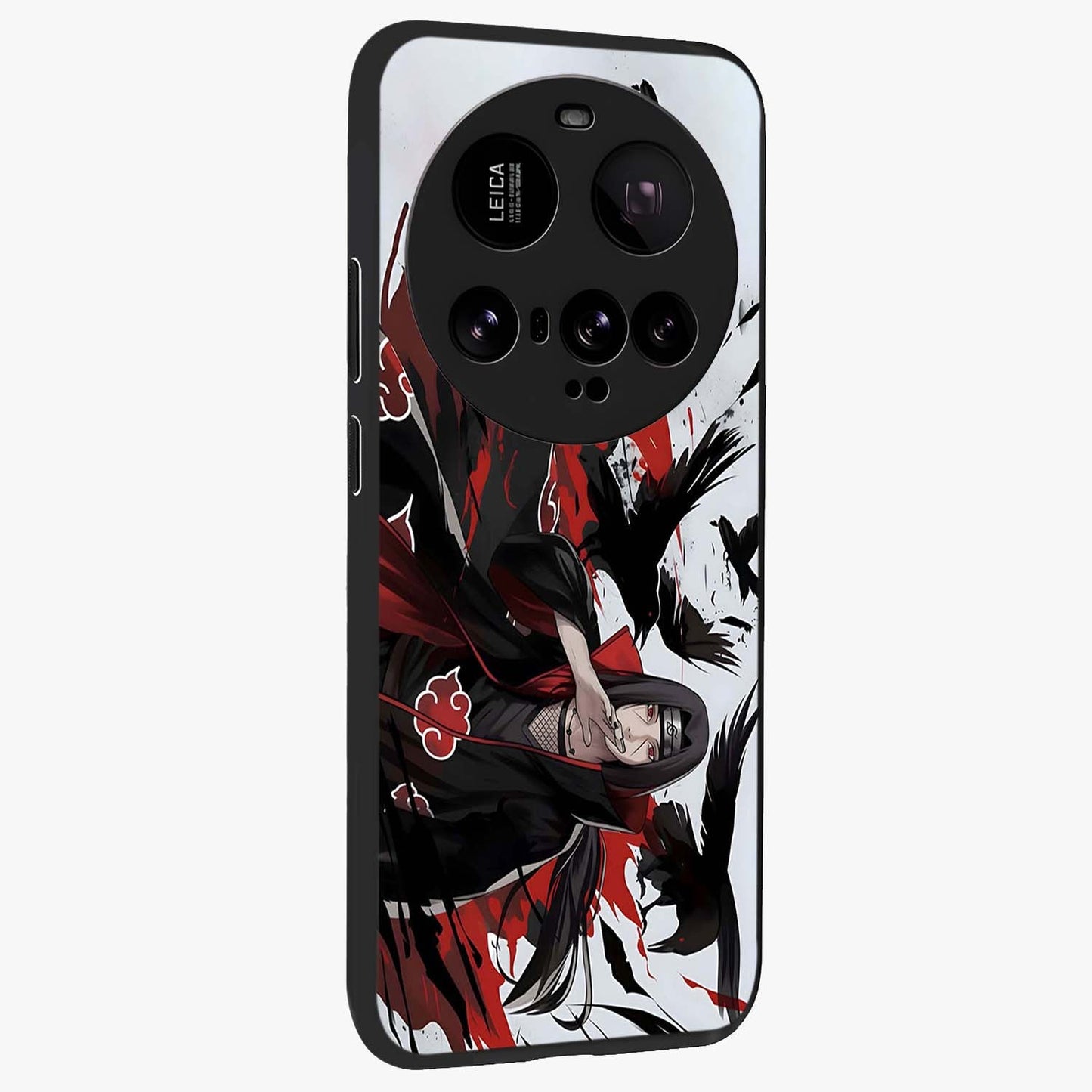 Crimson Crow Illusion Glass Case upright view showcasing striking crow illusion artwork with intense crimson theme.