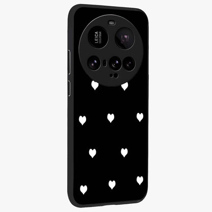 Cute And Simple White Hearts Glass Case upright view showcasing simple white hearts artwork with soft minimal theme.
