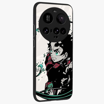 Demon Slayer Glass Case upright view showcasing powerful anime artwork with intense warrior theme.