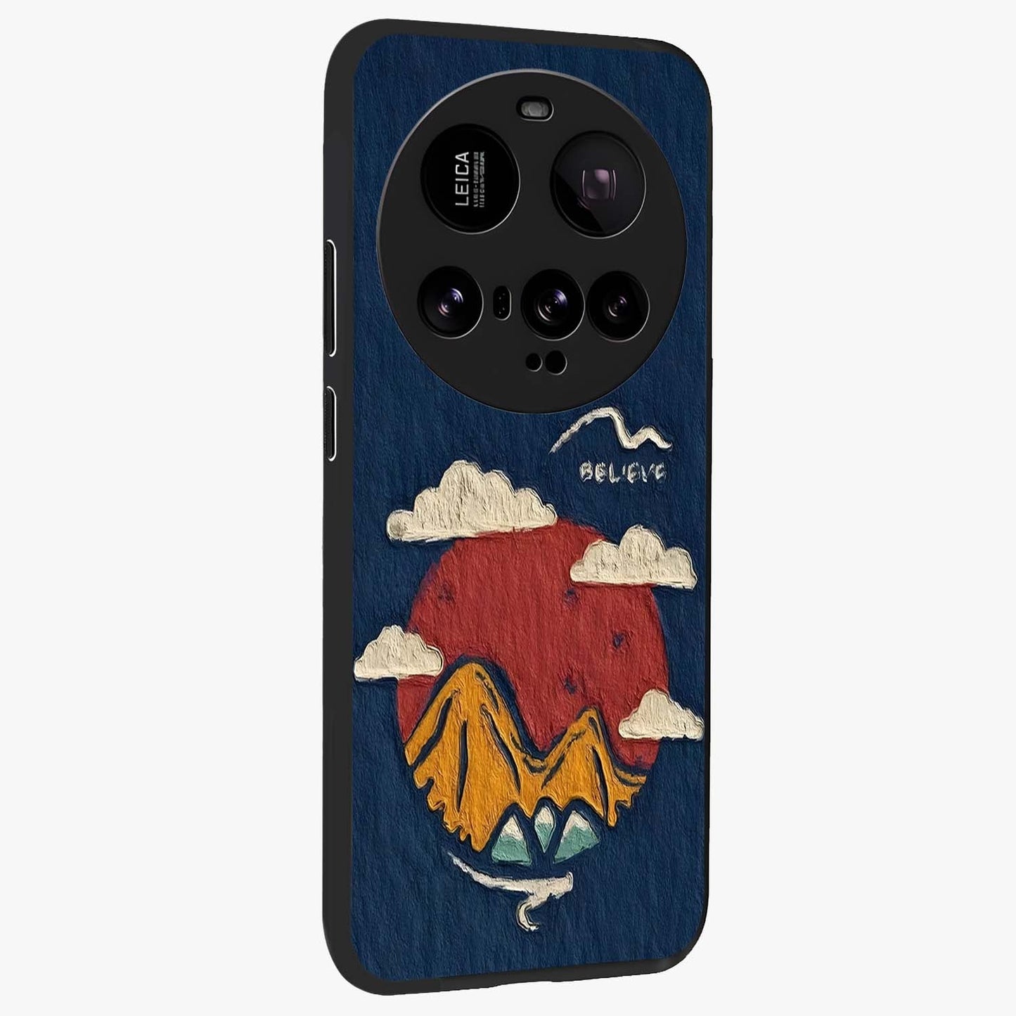 Dream Beyond Mountains Glass Case upright view showcasing beautiful mountain scenery with inspirational nature theme.