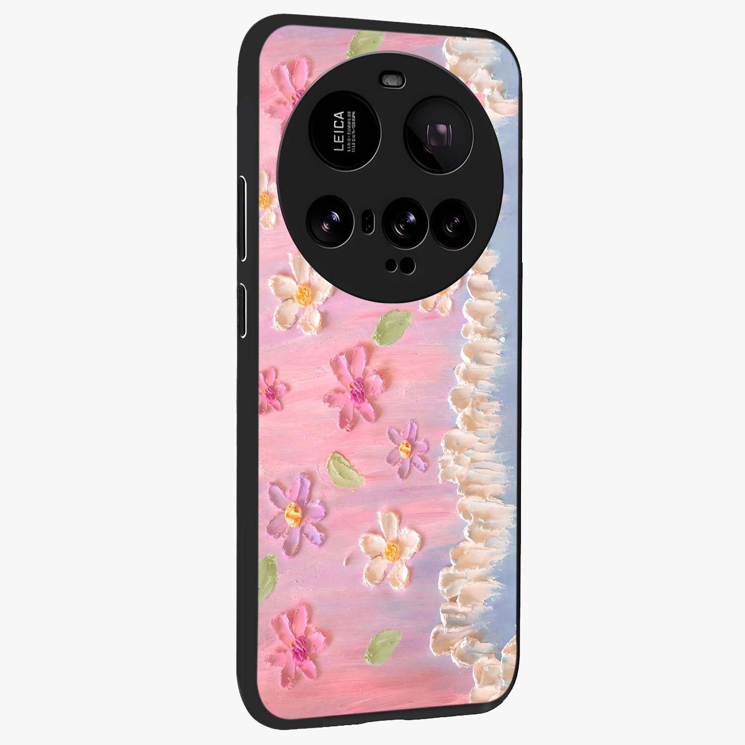 Dreamy Painted Garden Glass Case upright view showcasing vibrant floral garden artwork with artistic nature theme.