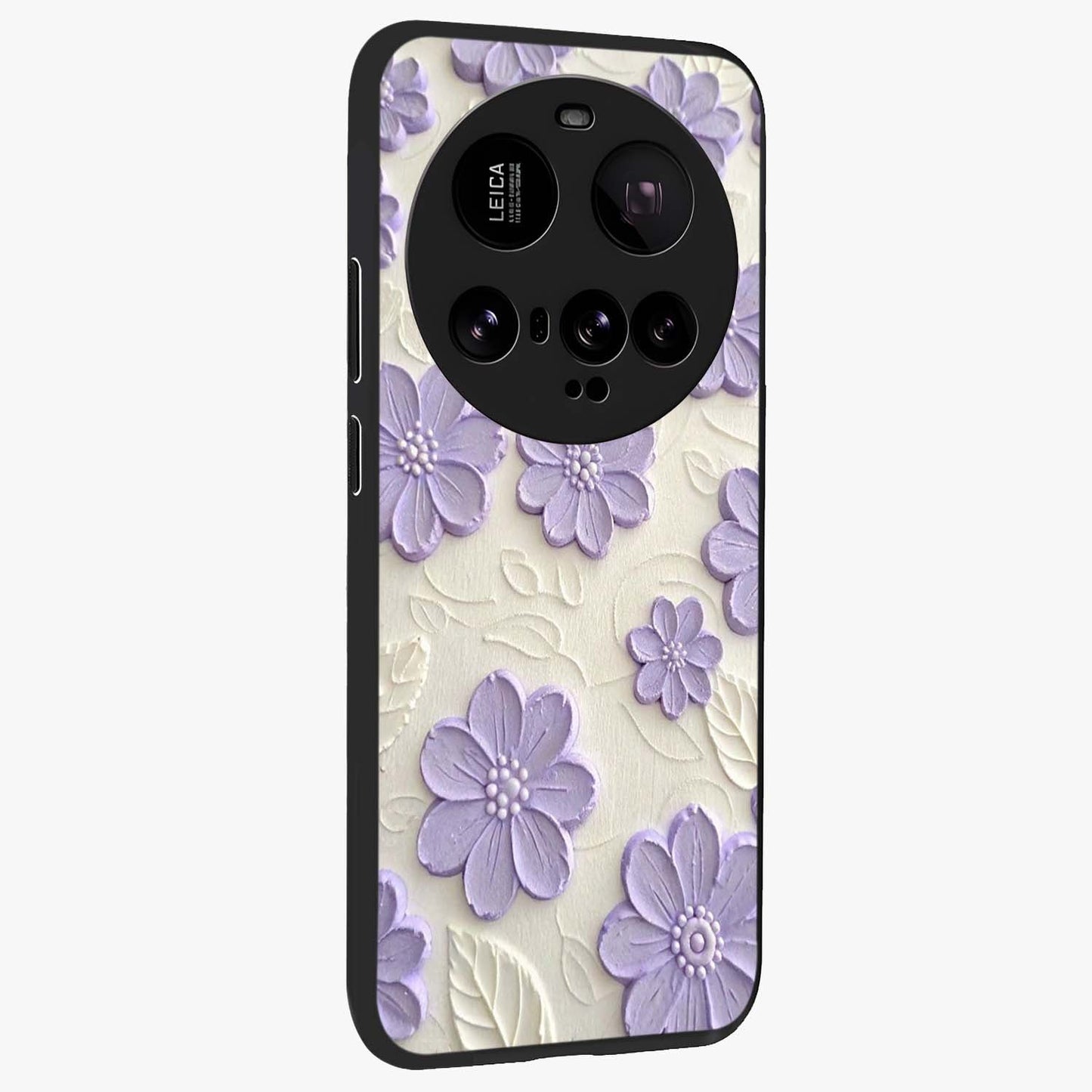 Floral Wall Art With Purple Flowers Glass Case upright view showcasing elegant purple flower artwork with decorative floral theme.