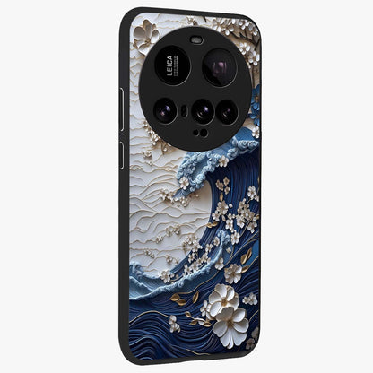 Floral Wave Origami Glass Case upright view showcasing creative floral origami artwork with artistic decorative theme.
