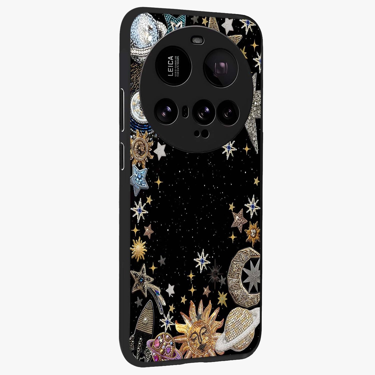 Galactic Jewel Stars Glass Case upright view showcasing glittering star jewel artwork with vibrant galaxy theme.