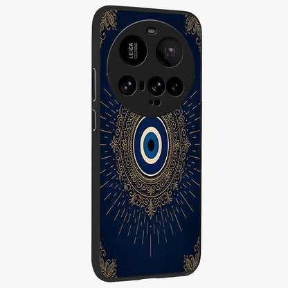 Golden Celestial Charm Glass Case upright view showcasing radiant celestial artwork with elegant golden theme.