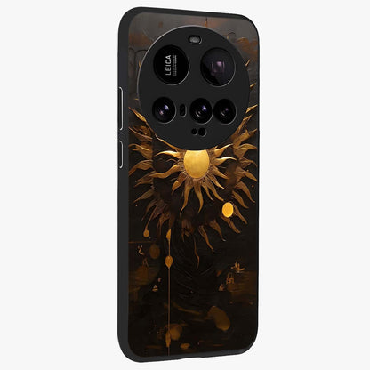 Golden Sun Majesty Glass Case upright view showcasing haunting graveyard artwork with dramatic dark theme.
