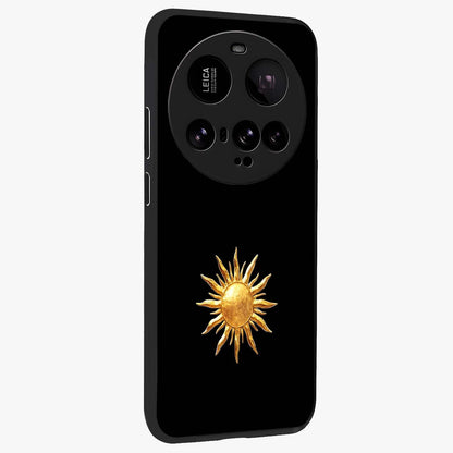 Golden Sun Minimalism Glass Case upright view showcasing haunting graveyard artwork with dramatic dark theme.