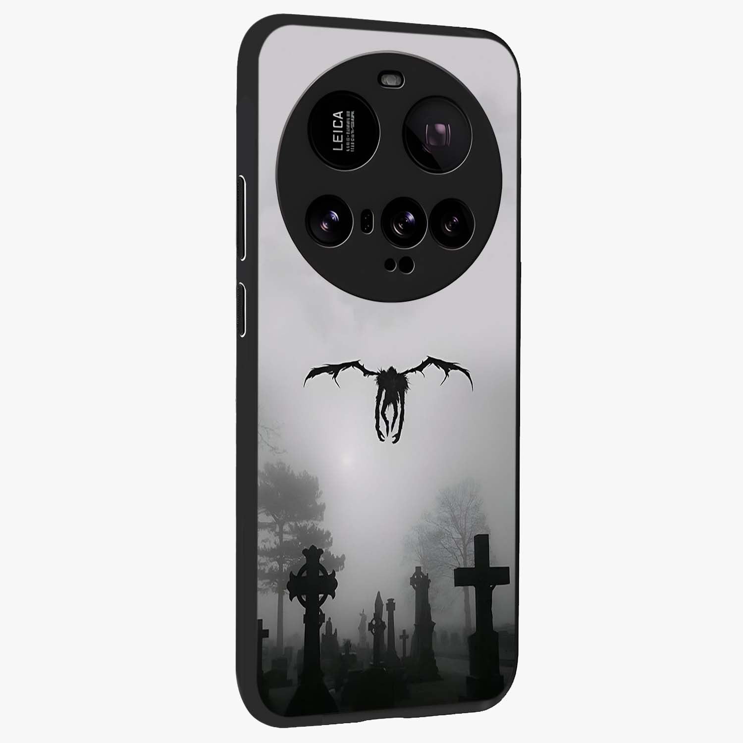 Graveyard Shadow Descent Glass Case upright view showcasing haunting graveyard artwork with dramatic dark theme.