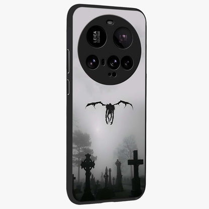 Graveyard Shadow Descent Glass Case upright view showcasing haunting graveyard artwork with dramatic dark theme.