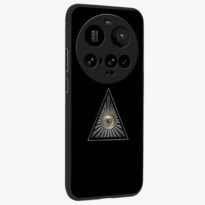 Illuminati Evil Glass Case upright view showcasing striking illuminati artwork with mysterious symbolic theme.