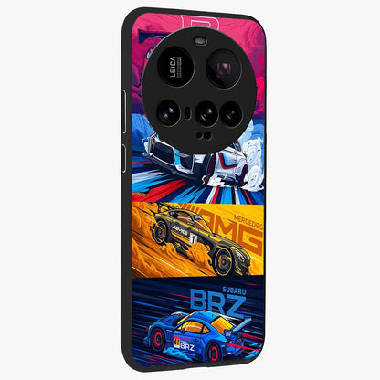 JDM Sports Car Glass Case upright view showcasing dynamic sports car artwork with bold racing theme.