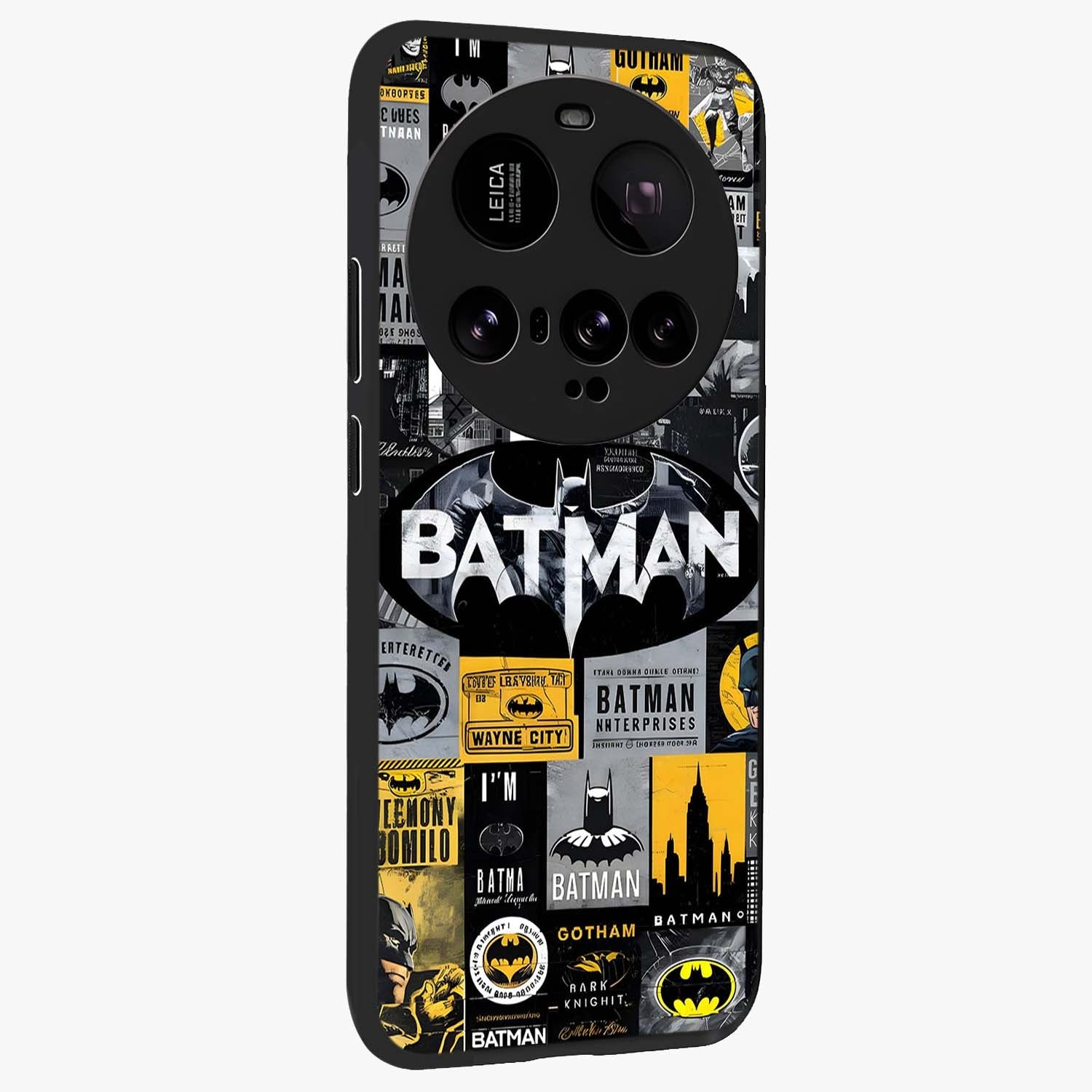 Knight Gotham Rise Glass Case upright view showcasing bold vigilante themed artwork with gothic city vibe.