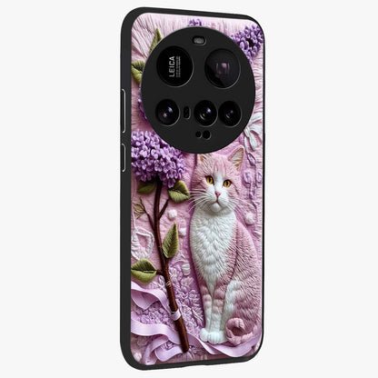 Lavender Cat Whimsy Glass Case upright view showcasing charming cat artwork with whimsical lavender theme.