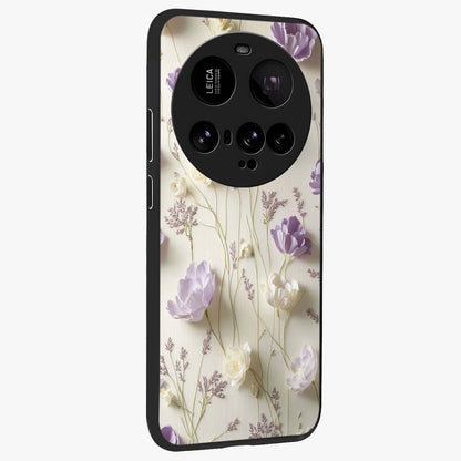 Lilac Breeze Harmony Glass Case upright view showcasing delicate lilac artwork with peaceful floral theme.