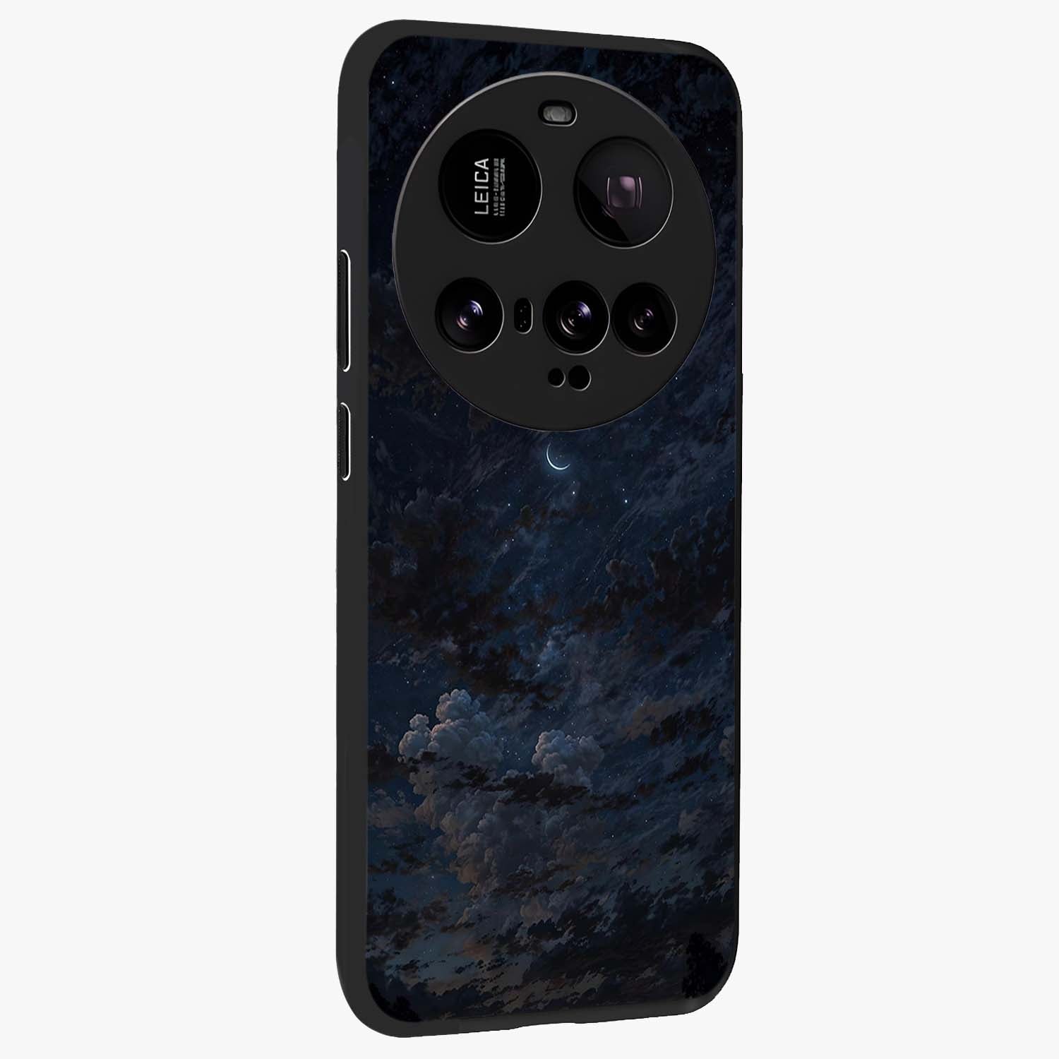 Lunar Veil Silence Glass Case upright view showcasing calm moon themed artwork with serene night atmosphere.