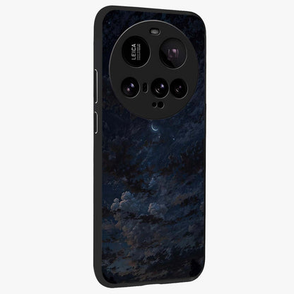Lunar Veil Silence Glass Case upright view showcasing calm moon themed artwork with serene night atmosphere.