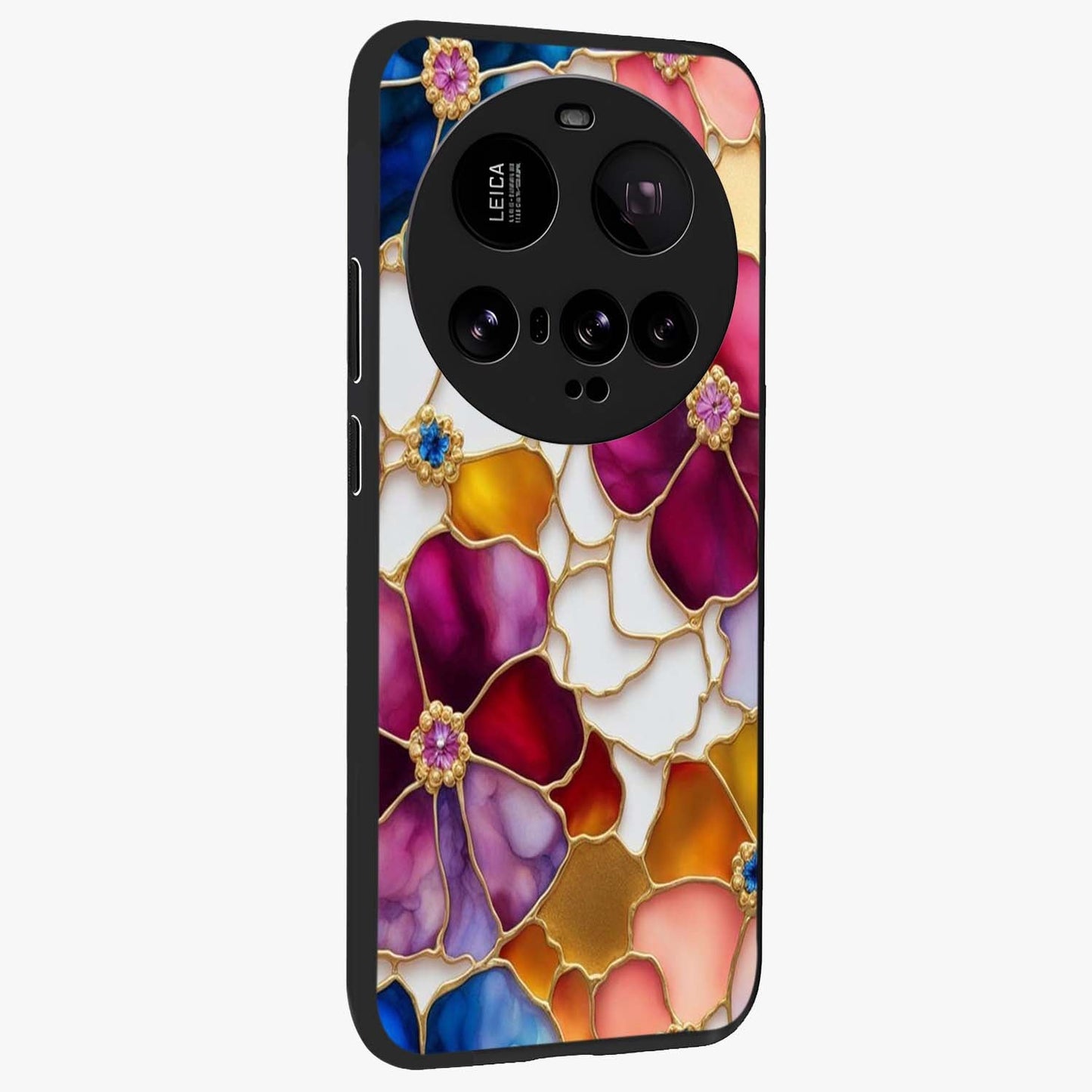 Marble Flower Pattern Glass Case upright view showcasing decorative marble flower artwork with refined style.