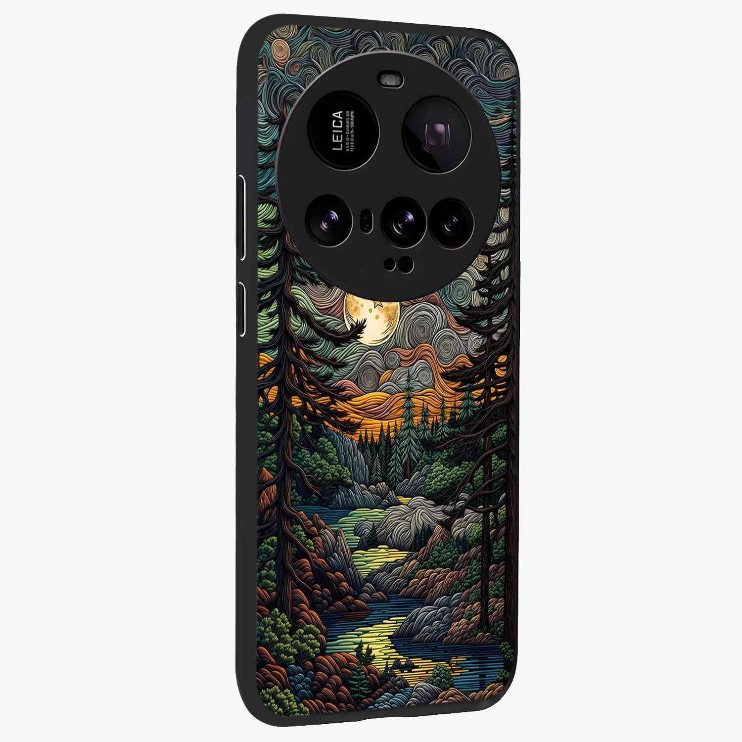 Moonlight Forest Dream Glass Case upright view showcasing magical forest artwork with calm night theme.