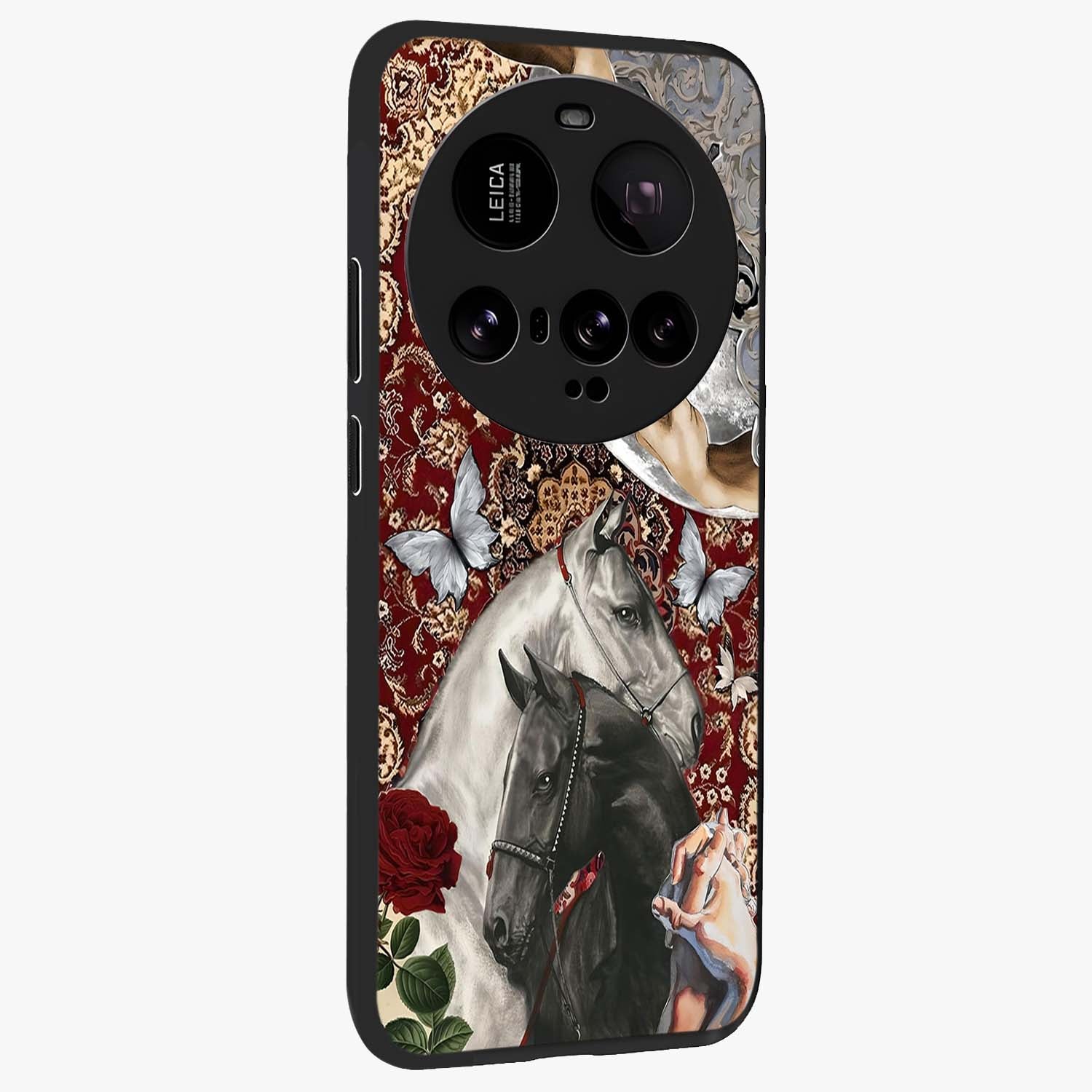 Moonlit Royal Stallion Glass Case upright view showcasing dramatic horse artwork with glowing moon themed design.