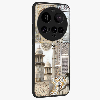 Mughal Marble Legacy Glass Case upright view showcasing ornate Mughal design with luxurious traditional theme.