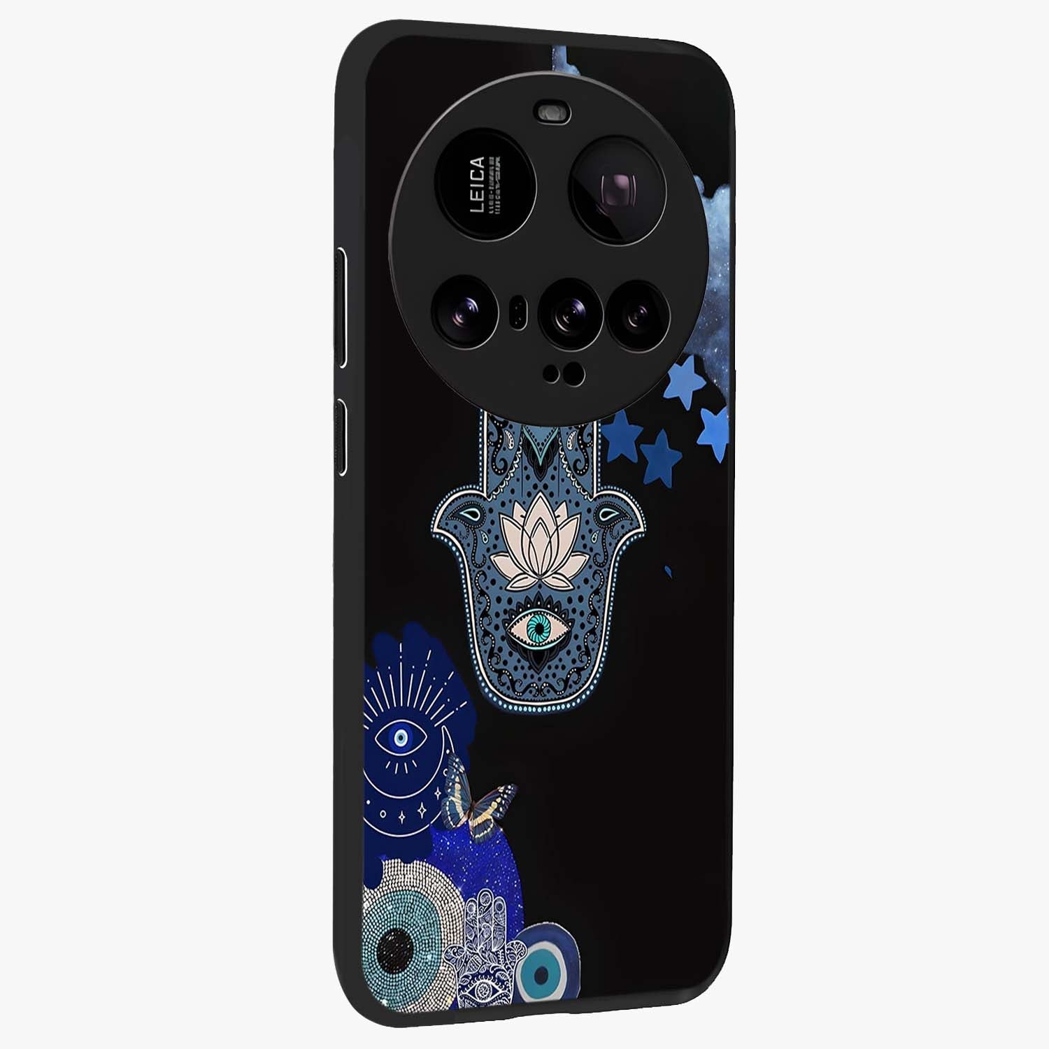 Mystic Hand Aura Glass Case upright view showcasing symbolic hand artwork with mystical energy theme.
