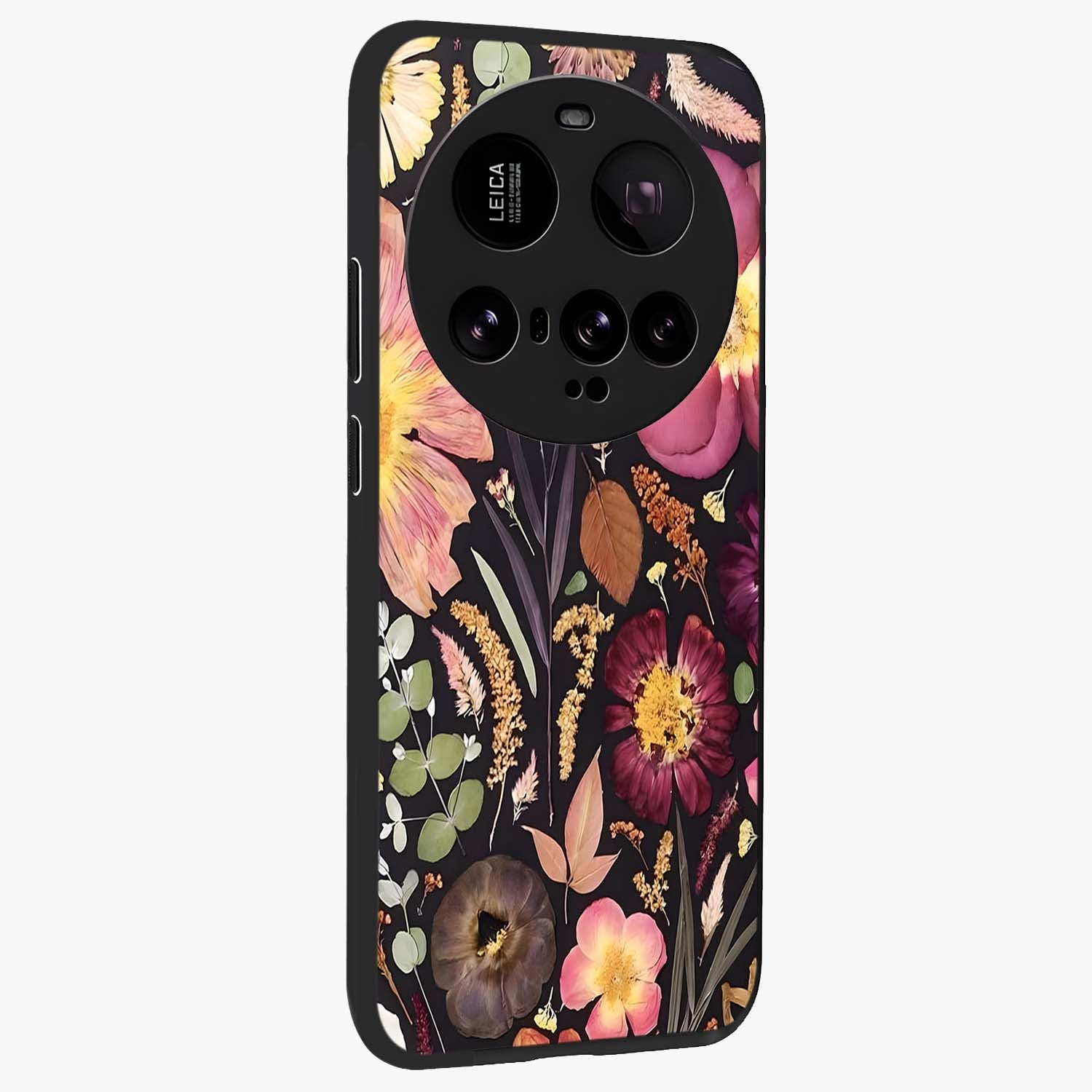 Petal Dream Tapestry Glass Case upright view showcasing detailed floral tapestry artwork with artistic nature theme.