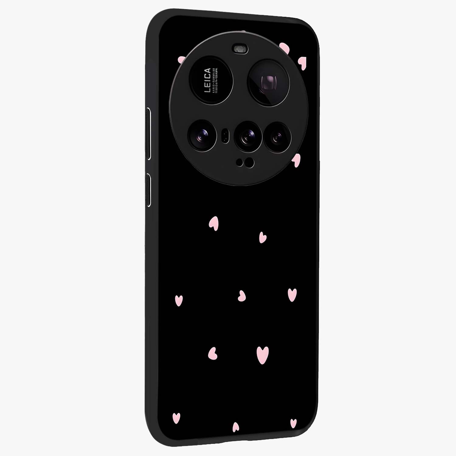 Pink Love Drops Glass Case upright view showcasing charming heart drop artwork with romantic playful theme.