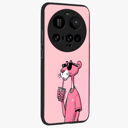 Pink Panther Glass Case upright view showcasing fun animated artwork with stylish retro cartoon theme.