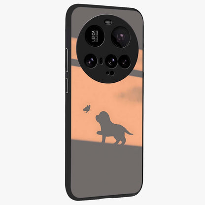 Puppy Shadow Art Glass Case upright view showcasing charming puppy artwork with creative silhouette theme.