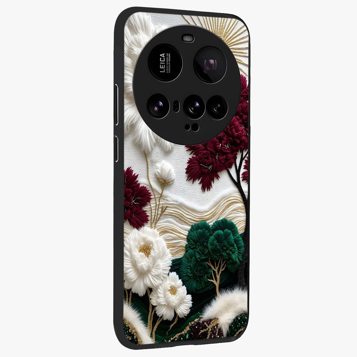 Radiant Bloom Elegance Glass Case upright view showcasing decorative flower artwork with refined botanical theme.