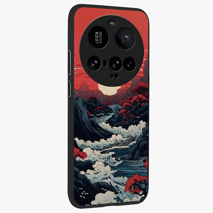 Red Sunset Scenery Glass Case upright view showcasing dramatic sunset scenery artwork with warm nature theme.