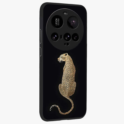 Regal Leopard Glass Case upright view showcasing striking leopard artwork with fierce wildlife theme.