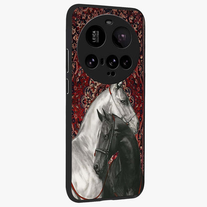 Regal Stallion Tapestry Glass Case upright view showcasing powerful horse artwork with elegant tapestry theme.