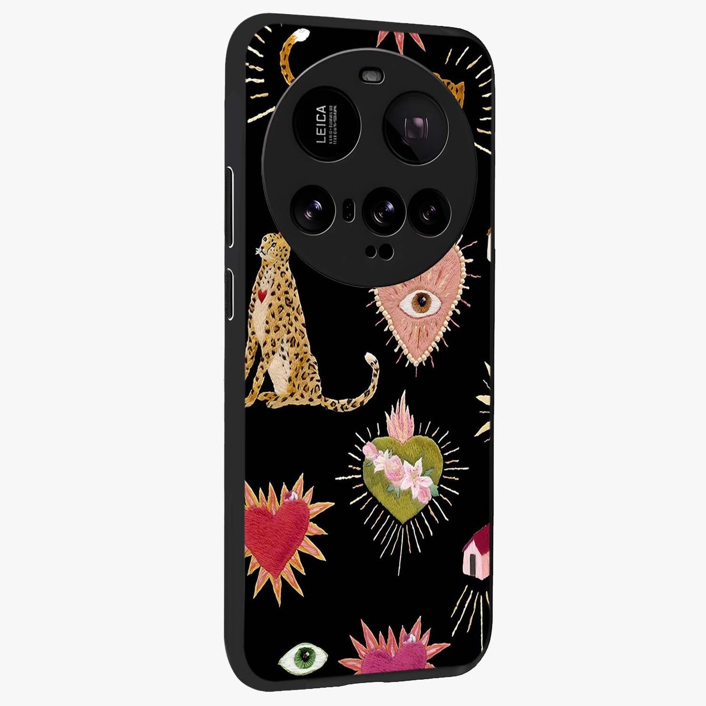 Sacred Jungle Heart Glass Case upright view showcasing vibrant jungle artwork with symbolic heart theme.