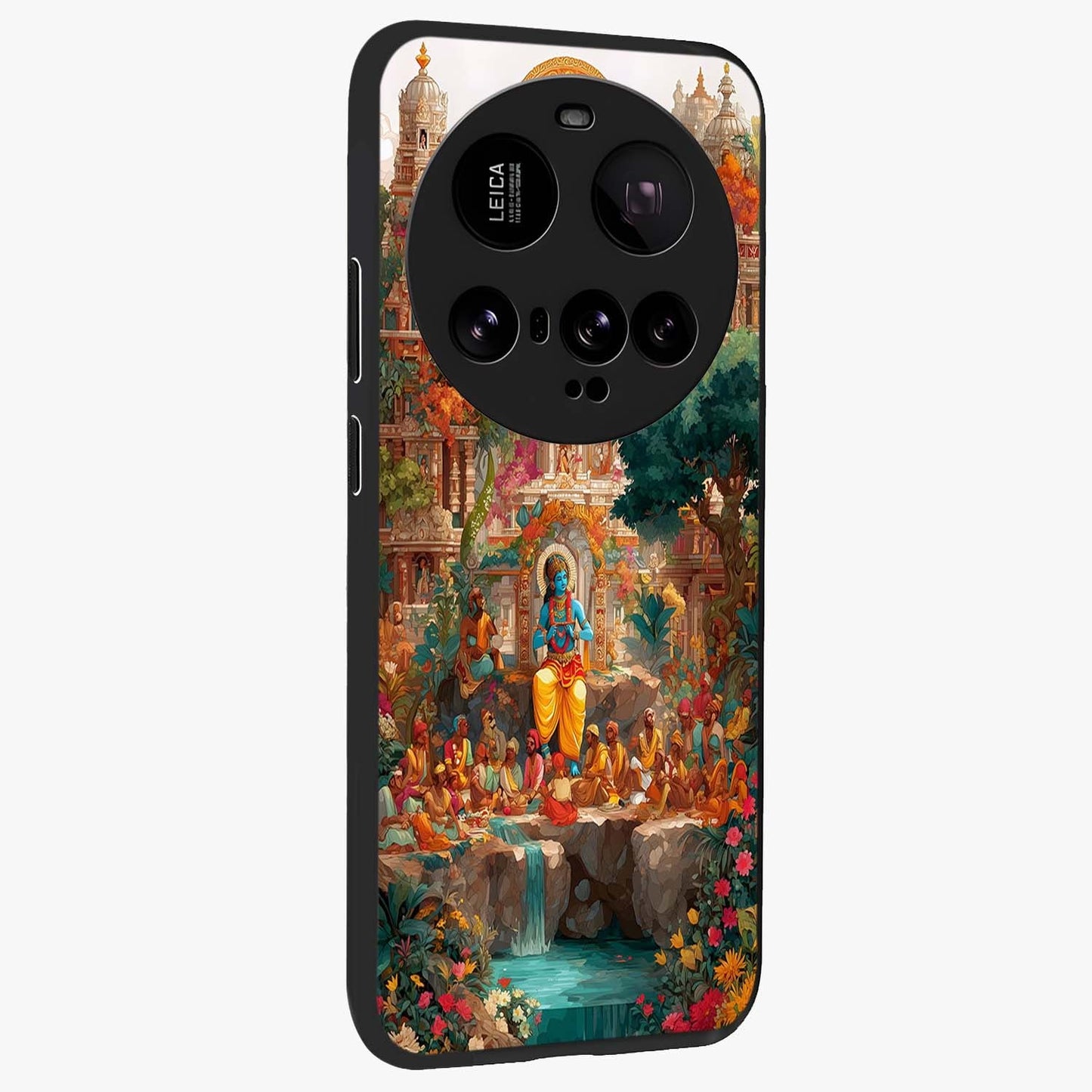 Sacred Sunlight Gods Glass Case upright view showcasing glowing divine artwork with sacred mythological theme.