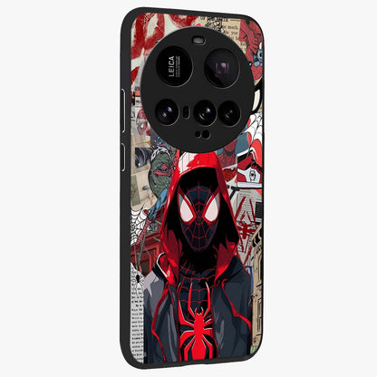 Spider Collage Street Glass Case upright view showcasing bold superhero artwork with urban street theme.