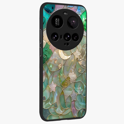 Stained Sunrise Glow Glass Case upright view showcasing colorful sunrise artwork with warm morning theme.