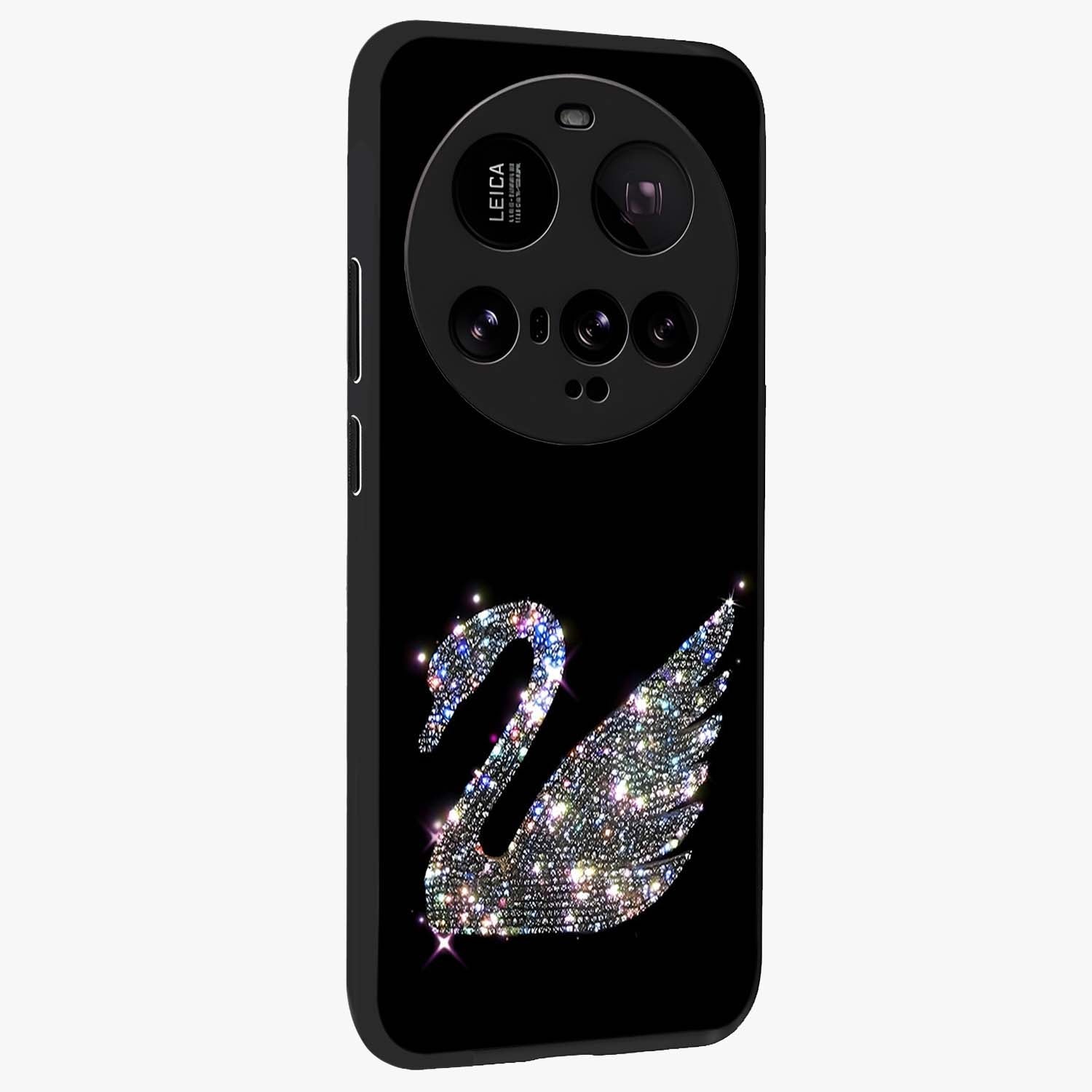 Starlit Swan Grace Glass Case upright view showcasing beautiful swan artwork with peaceful night themed design.