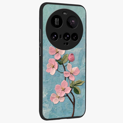 Threaded Blossom Breeze Glass Case upright view showcasing graceful flower artwork with calm botanical theme.