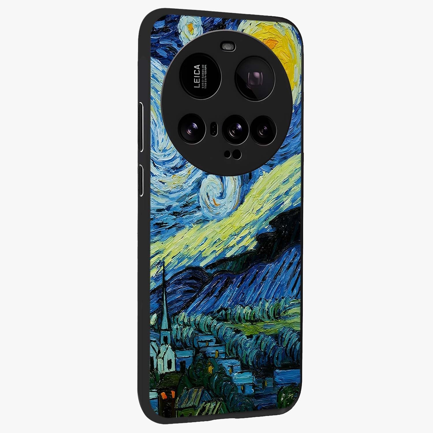 Van Gogh Art Glass Case upright view showcasing expressive painting style artwork with timeless artistic theme.