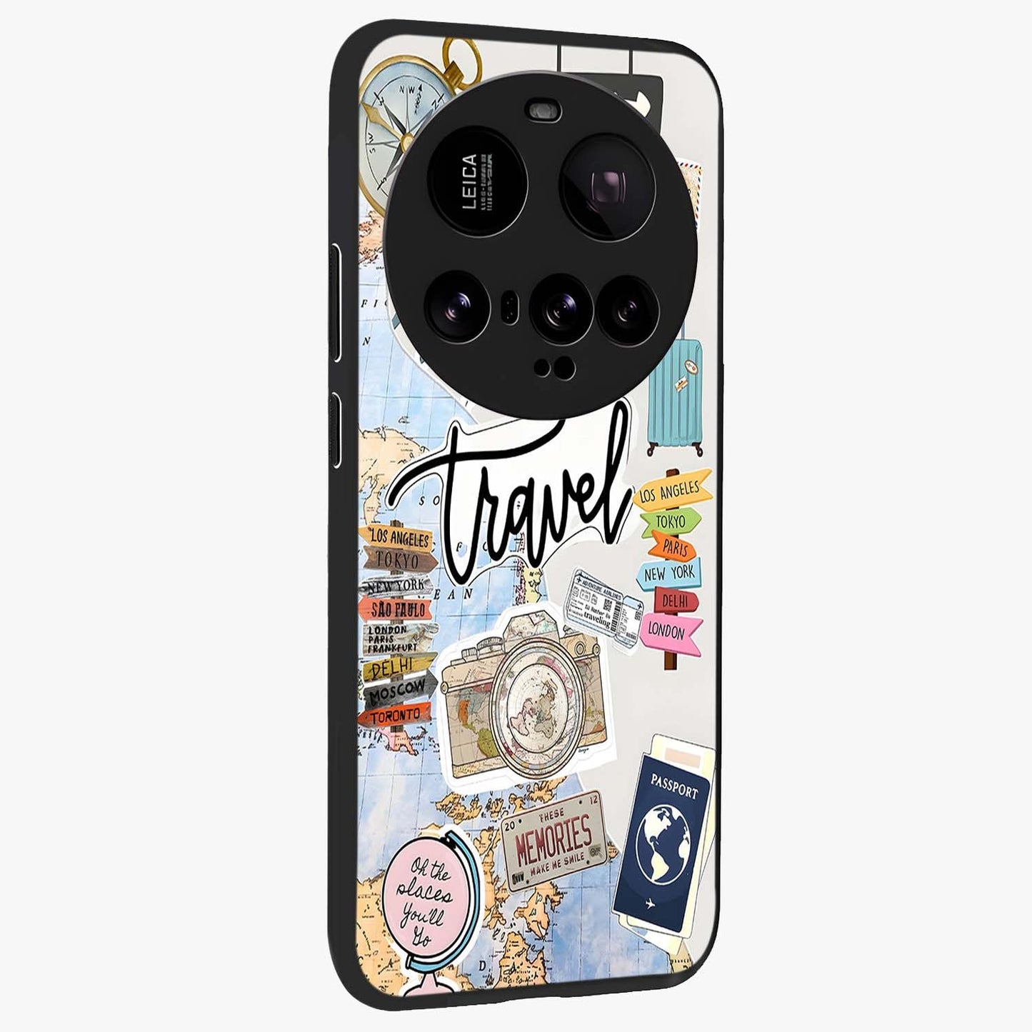 Wanderlust Journal Glass Case upright view showcasing wanderlust inspired artwork with creative exploration theme.
