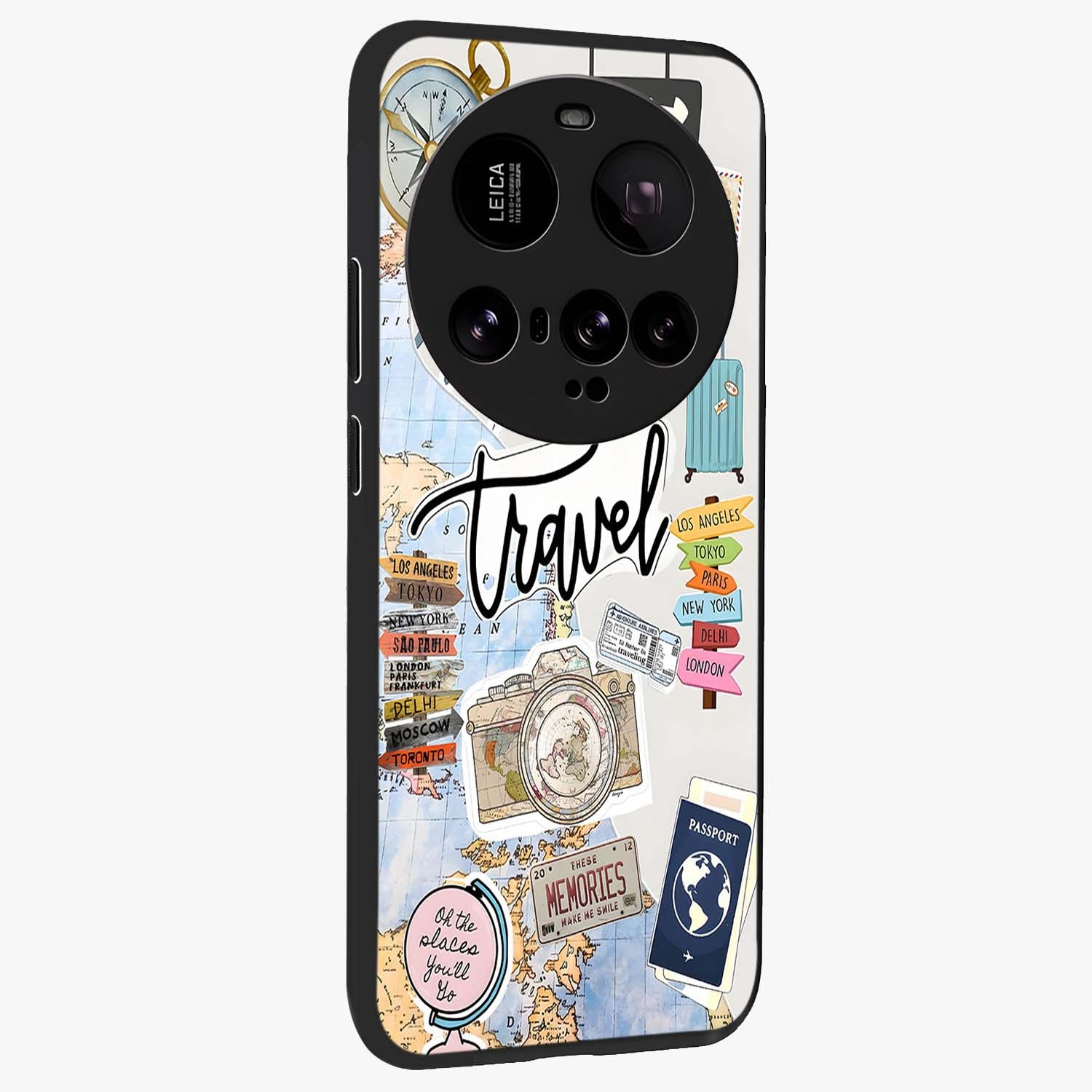 Wanderlust Journal Glass Case upright view showcasing wanderlust inspired artwork with creative exploration theme.