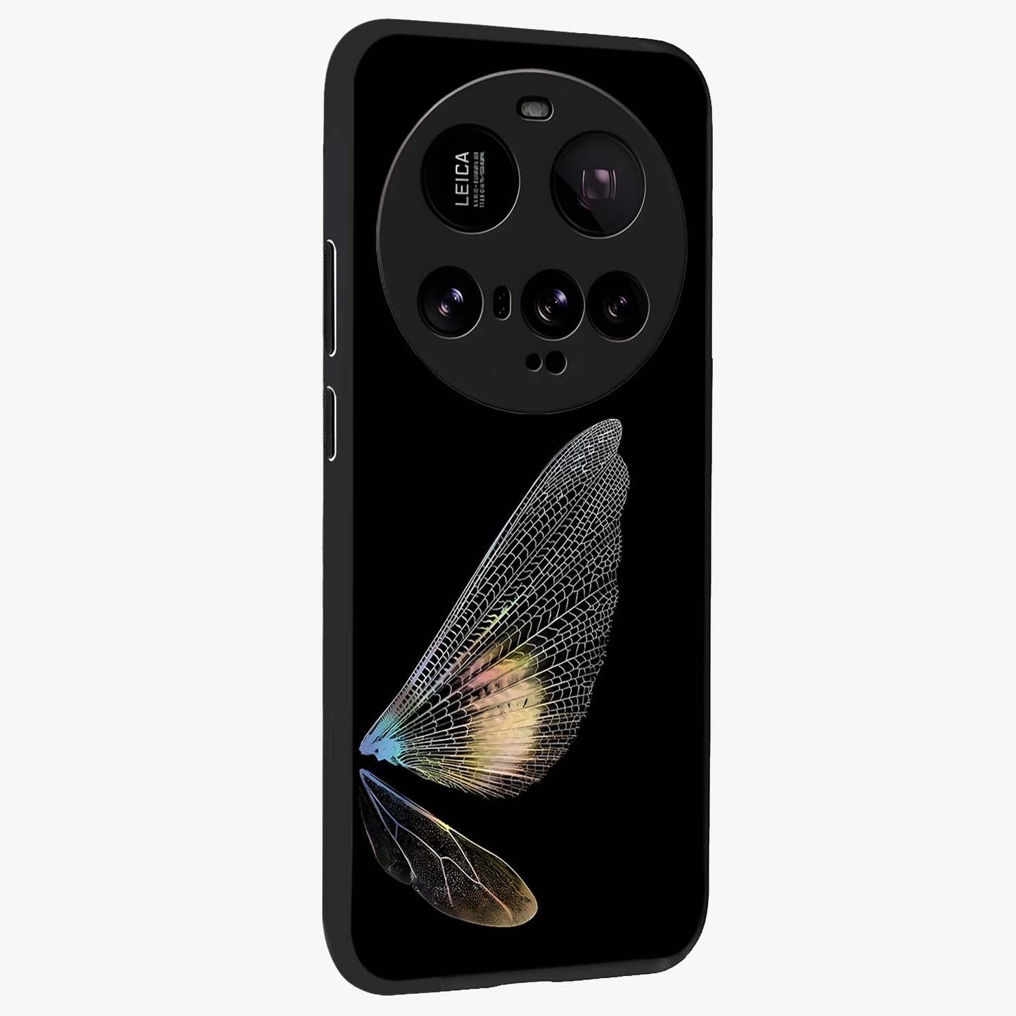 Whispers Of Wings Glass Case upright view showcasing elegant wing artwork with light airy theme.