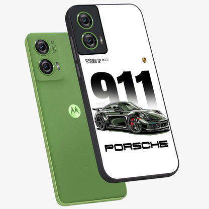 911 Turbo Dominance Glass Case displayed in premium angled mockup highlighting sporty car illustration and sleek glass surface.