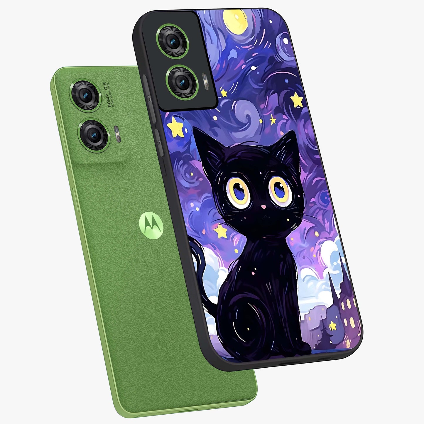 Abstract Cat Art Glass Case displayed in angled mockup highlighting modern abstract cat artwork and sleek glass surface.