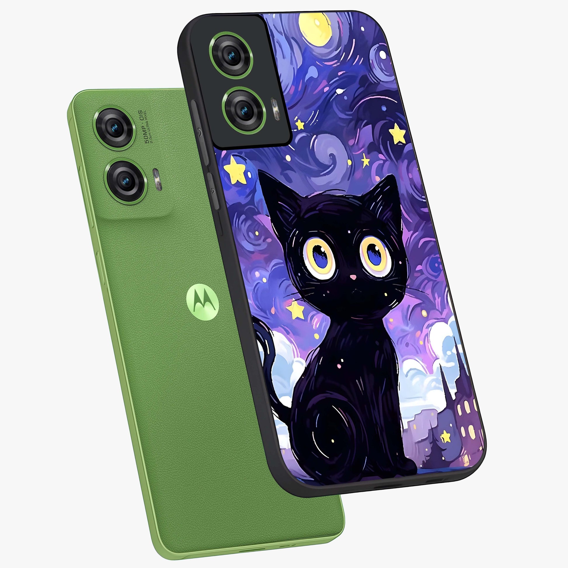 Abstract Cat Art Glass Case displayed in angled mockup highlighting modern abstract cat artwork and sleek glass surface.