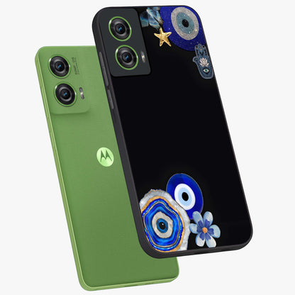 Aesthetic Blue Evil Eye Glass Case displayed in angled mockup highlighting blue evil eye symbol and spiritual aesthetic design.
